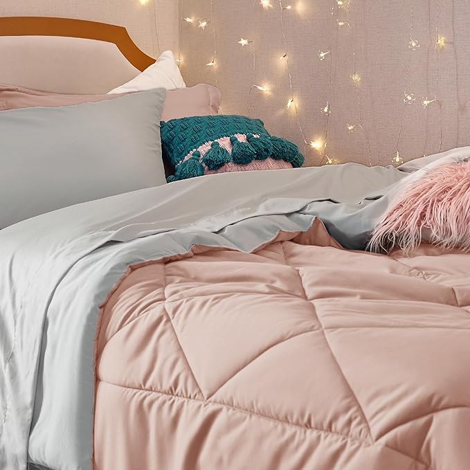Bedsure Blush Pink Twin XL Comforter Set with Sheets - 5 Pieces Reversible Twin XL Bed in a Bag for College, Twin XL Bedding Set with Comforters, Sheets, Pillowcase & Sham
