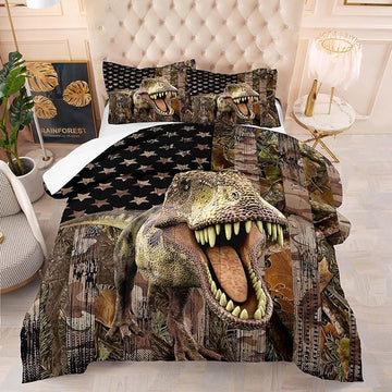 Tailor Shop Dinosaur Boys Comforter Sets King Size,Dinosaur Bedding Sets for Kids Teens,Camo Comforter Sets American Flag Comforter Sets with 1 Comforter 2 Pillowcase…
