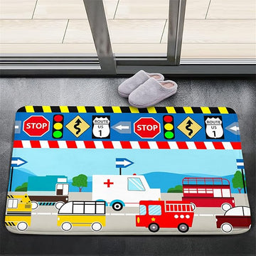Cartoon Ambulance Car Area Rug Car Carpet for Kids Play Rug for Cars and Trucks Car Rug Play Mat Car Track Rug Truck Rugs for Boys Room Rugs for Boys Bedroom,Light Blue 2'×3'