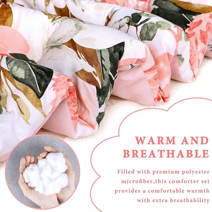 DILIMI Twin Comforter Set for Girls, Reversible Pink Floral Comforter Twin Size Bed, 5 Pieces Ultra Soft Twin Bedding Sets with Comforter, Flat Sheet, Fitted Sheet, 2 Pillowcase