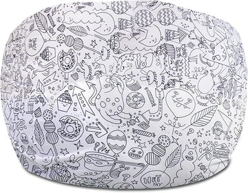 Posh Creations Structured Comfy Bean Bag Chair for Gaming, Reading, and Watching TV, 100in Round Classic Bean Bag, Canvas Coloring Fabric - Creatures
