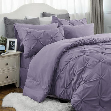 Bedsure California King Comforter Set Grayish Purple - Cal King Bed Set 7 Pieces, Pinch Pleat Cali King Bedding Set with Comforter, Sheets, Pillowcases & Shams