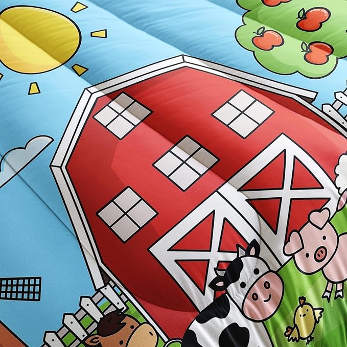 Farm Animals Comforter,Farmhouse Comforter Set for Kids Teens Girls Boys,Cartoon Animals 3Pcs Bedding Set Printed Comforter with 2 Pillowcases,Down Alternative,Soft and Lightweight，Twin Size
