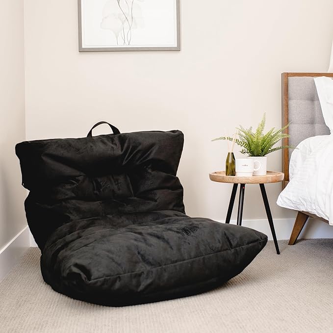 Big Joe Roma Bean Bag Chair, Black Plush, Soft Polyester, 3 feet