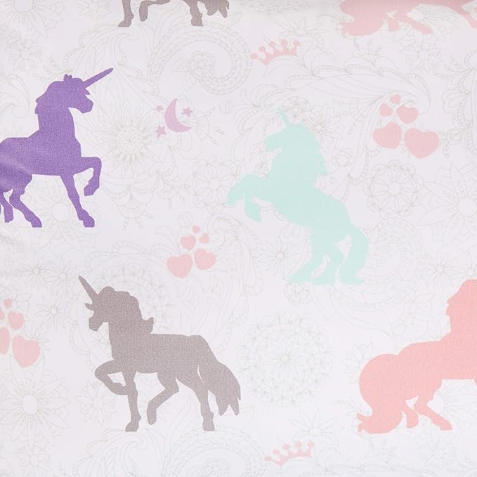 Amazon Basics Easy-Wash Microfiber Kid's 2-Piece Comforter and Pillow Sham Set, Animal Printed, Twin, Purple Unicorns