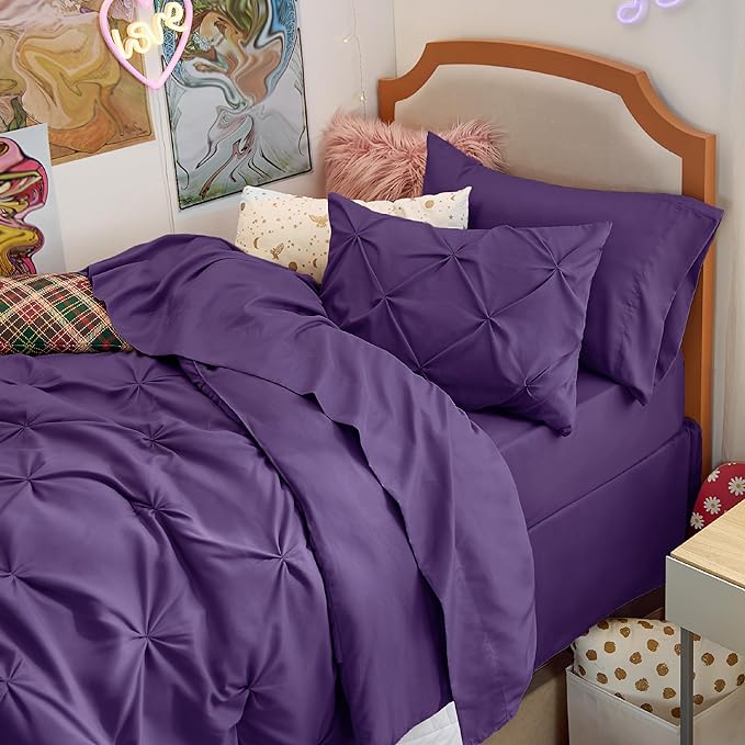 Bedsure Twin XL Comforter Set - Extra Long 5 Pieces Dorm Room Essentials, Pinch Pleat Bed in a Bag with Comforter, Sheets, Pillowcase & Sham