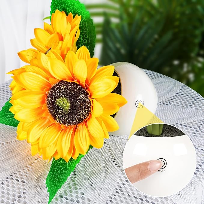 Rechargeable Sunflower Table Lamp - LED Artificial Flowers Desktop Lamp Night Light with Porcelain Vase, Cordless Touch Lamp for Bedroom Living Room Desk Decor, Birthday Gift for Her Girl Mom