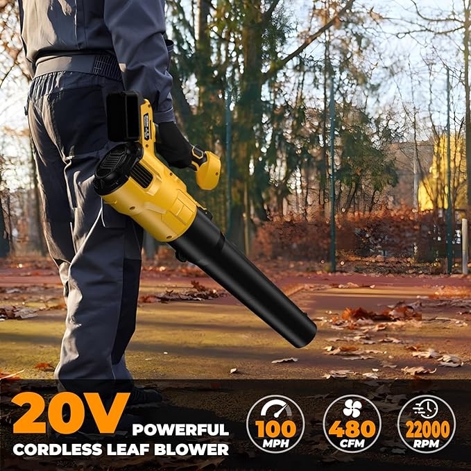 Cordless Leaf Blower for Dewalt 20V Max Battery, 480 CFM Electric Blower with Brushless Motor, Adjustable 3 Speeds up to 22000RPM, Handheld Leaf Blower for Lawn Care,Yard and Snow Blowing(No Battery)