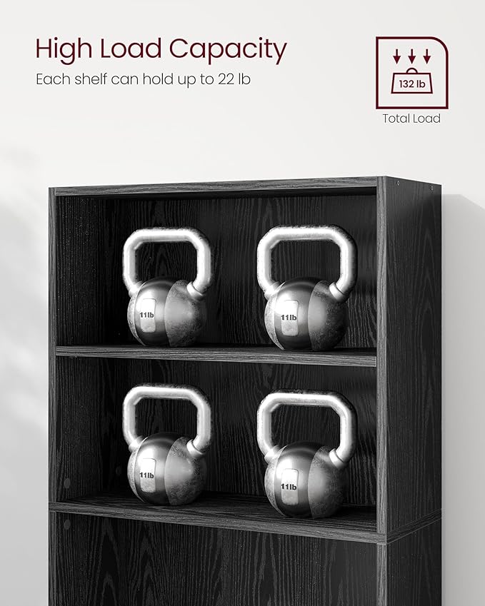 VASAGLE Bookshelf, 23.6 Inches Wide, 5-Tier Open Bookcase with Adjustable Storage Shelves, Floor Standing Unit, Ebony Black ULBC165T56