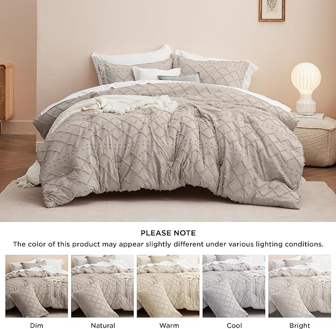 Bedsure California King Comforter Set - Linen Comforter, Boho Tufted Shabby Chic Bedding Comforter Set, 3 Pieces Vintage Farmhouse Bed Set for All Seasons, Fluffy Bedding Set with 2 Pillow Shams
