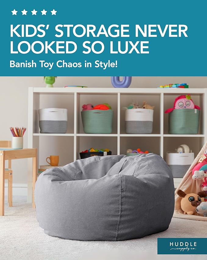 Stuffed Animal Bean Bag Storage (No Filler) - Machine Washable Kids Bean Bag Chair Cover Makes Extra Large Bean Bag Chair Stuff Toys & Soft Items - Stuffed Animal Holder for Kids -Grey Corduroy