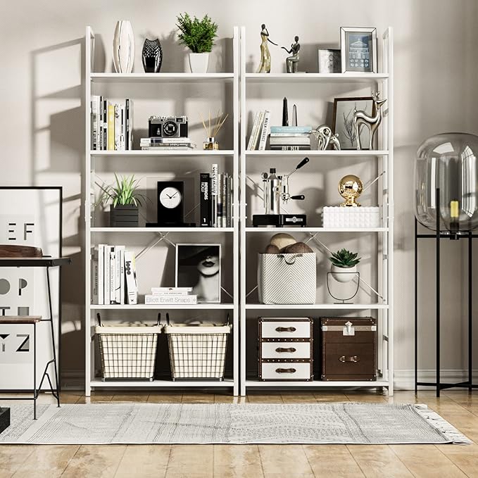 NUMENN 5 Tier Bookshelf, Tall Bookcase Shelf Storage Organizer, Modern Book Shelf for Bedroom, Living Room and Home Office, White