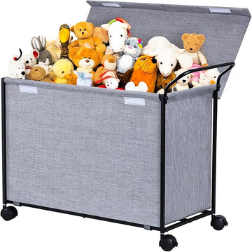 SWTYMIKI Large Toy Box Toy Storage - with Wheels Big Toy Chest for Kids Toy Organizer Bins, Toy Boxes for Kids Girls Boys, Stuffed Animals, Clothes, Nursery Bedroom 23.6" L x 17.7" H x 11.8" W