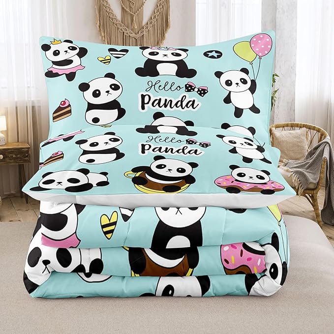 Bodhi Cartoon Cute Panda Comforter Set Queen for Boys Girls Kids Teens Soft Microfiber Animal Theme Panda Bedding Set Queen Size 3D Panda Comforter Set 1 Comforter+2 Pillow Shams #4007