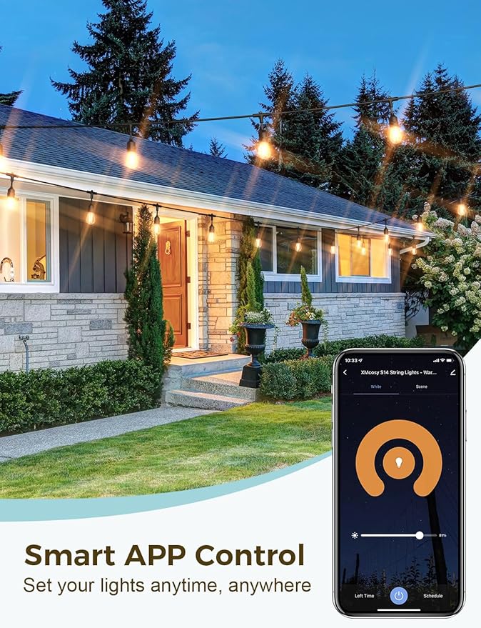 XMCOSY+ Outdoor String Lights, Smart Patio Lights 49Ft, APP WiFi Control, Work with Alexa, Waterproof Dimmable Edison Outdoor Lights for Patio Outside