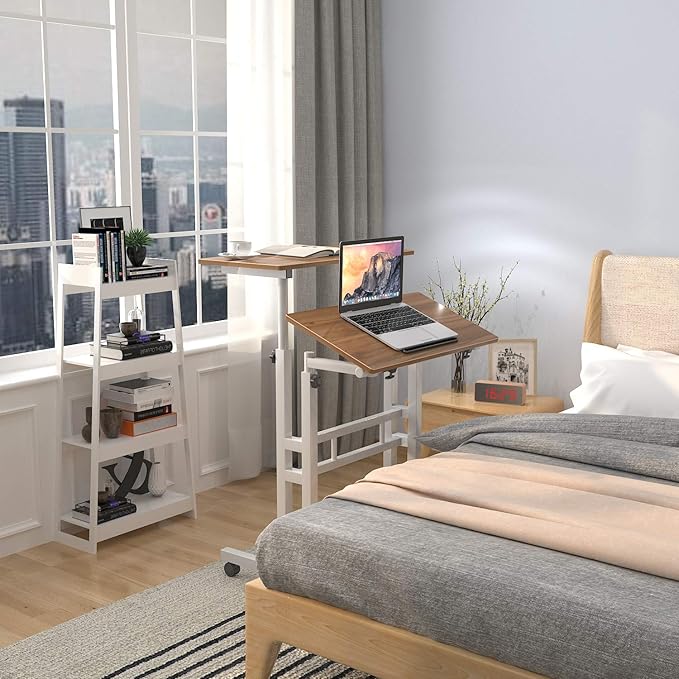 DlandHome Mobile Standing Desk Stand Up Desk Rolling Desk, Stand Sit Desk Mobile Computer Desk Adjustable Standing Desk 23.6inches Table Workstation Mobile Desk Cart Tray Oak