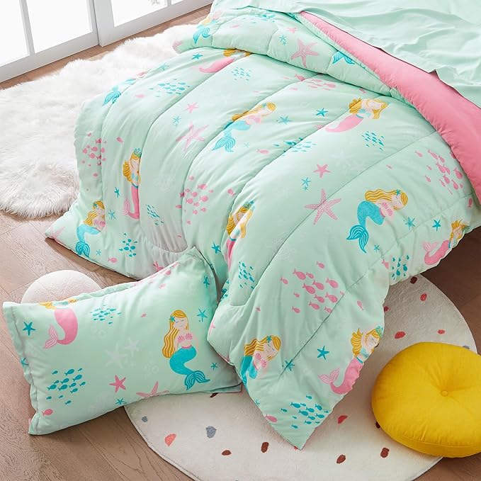 SLEEP ZONE Kids Twin Bedding Comforter Set - Super Cute & Soft Kids Bedding 5 Pieces Set with Comforter, Sheet, Pillowcase & Sham (Mermaid Princess)