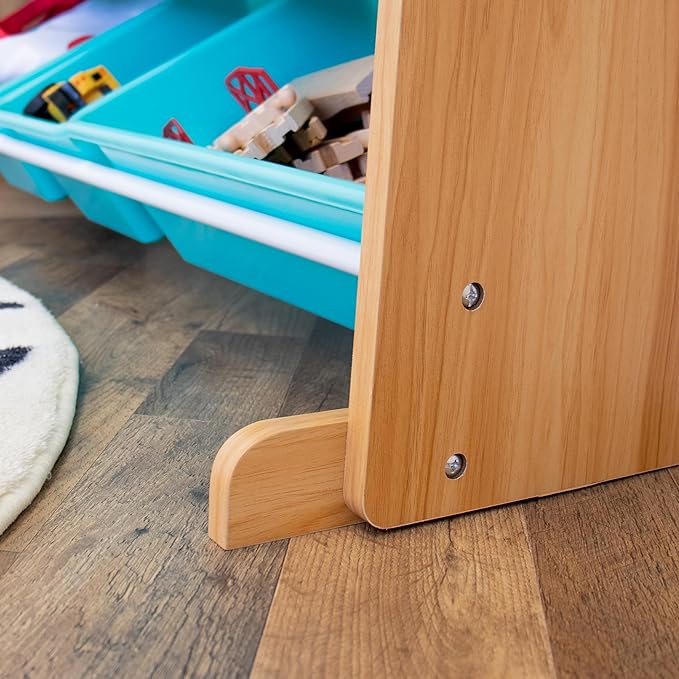 Humble Crew, Natural Wood/Aqua 12 Bin Toy Storage Organizer