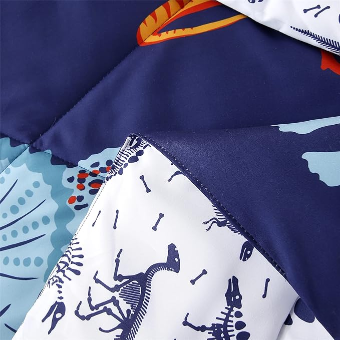 RYNGHIPY Cartoon Dinosaur Comforter Set, Dark Blue Dinosaur Kids Bedding Set for Boys, Dinosaurs Print Comforter Sets for Kids/Toddlers/Teens (Dinosaur,Queen)