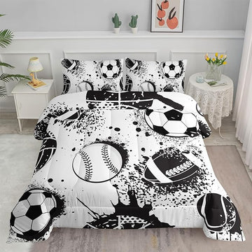 Axolotl Ball Sports Comforter Set Full,Football Soccer Bedding Set,Football Baseball Game Comforter Set,Baseball Comforter Set,Hip Hop Graffiti Artwork Bedding for Boys Kids Men,1 Quilt 2 Pillowcases