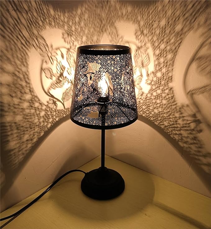 Flower Fairy Touch Lamp with Dimmable Touch Switch,Black Metal Cutout Shade, Flower Fairy Decoration Desk Lamp