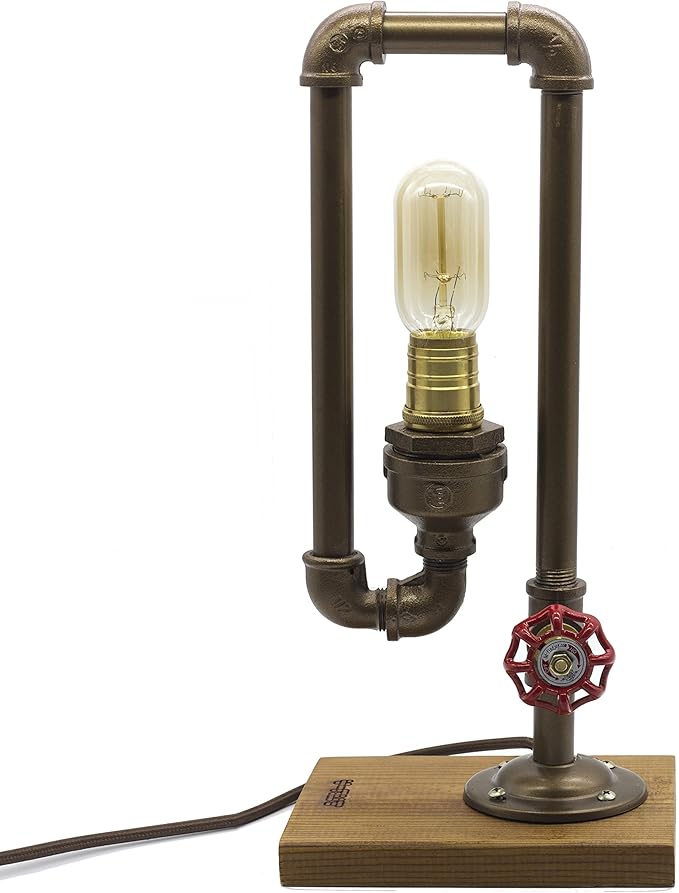Loft Style Lamp, Different Thinker, Steampunk Industrial Vintage Style, Wood Base Metal Body, Table Desk Light with Dimmer, LL-017