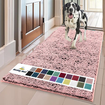 Muddy Mat® Original Dog Door Mat for Muddy Paws, Super Absorbent Microfiber, Non-Slip Washable Pet Rug, Quick Dry Chenille Entryway Carpet, Machine Washable Indoor Outdoor mat, Pink 35"x60"