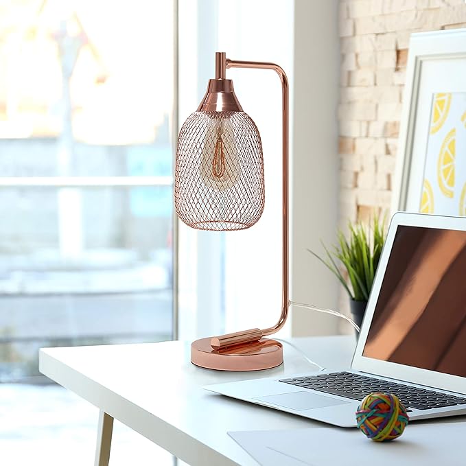 Elegant Designs LD1060-RGD Mesh Wire Table Lamp, Rose Gold