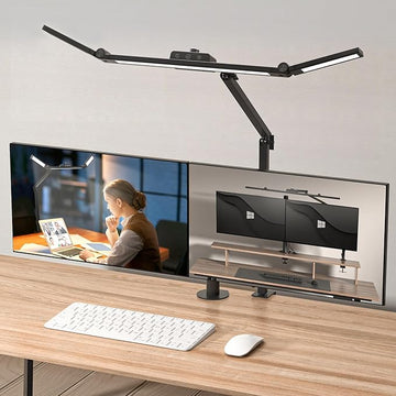 Led Desk Lamp for Office Home, Architect Desk Lamp with Clamp, Ultra Bright Dimmable Table Light, Stepless Dimming and Tempering Desk Light for Workbench Drafting Reading Study (Black)
