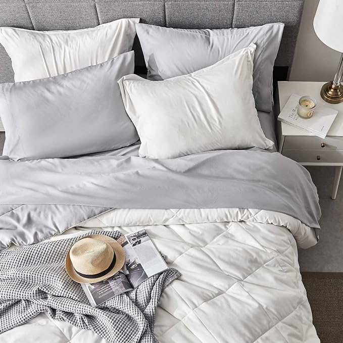 Bedsure White Full Comforter Set - 7 Pieces Reversible Bed Set Bed in a Bag Full with Comforters, Sheets, Pillowcases & Shams, Full Bedding Sets