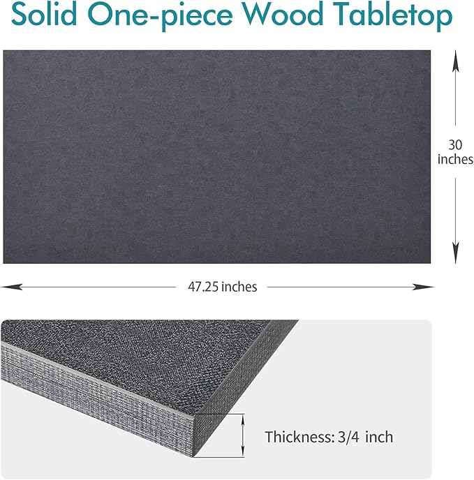 Kaboon Universal Tabletop 47.25"x30", Solid One-Piece Melamine Table Top, Double Desk L-Desk DIY, Home and Office, Greylish Blue