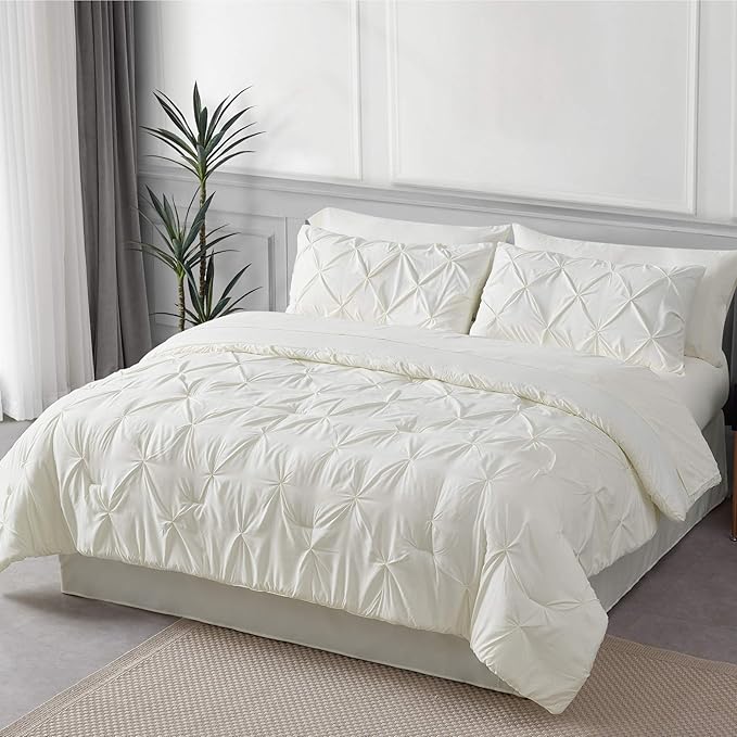 Bedsure Full Size Comforter Sets - Bedding Sets Full 7 Pieces, Bed in a Bag Ivory Bed Sets with Comforter, Sheets, Pillowcases & Shams, Adult & Kids Bedding