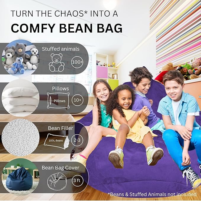 Bean Bag Chair Cover (No Filler) | Fur Resistant Microsuede | Adult Size | Stuffed Animal Storage for Kids Or Adults | Double Stitched | Durable Zipper | Soft Premium