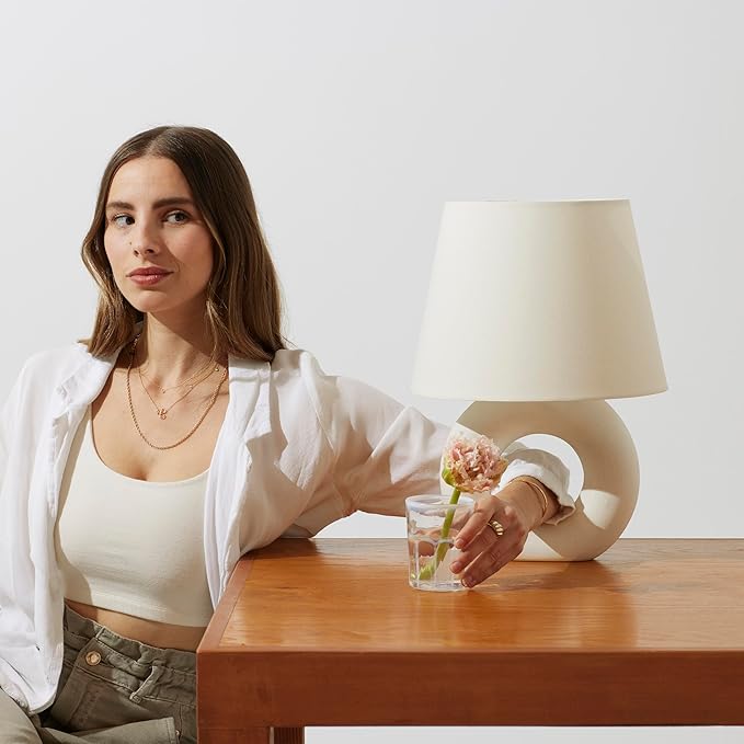 Brightech Chloe LED Table Lamp - Unique Modern Ceramic Lamp for Bedroom, Bedside, Desk - Cozy Night Light with Soft White Light for Living Room, Home Office