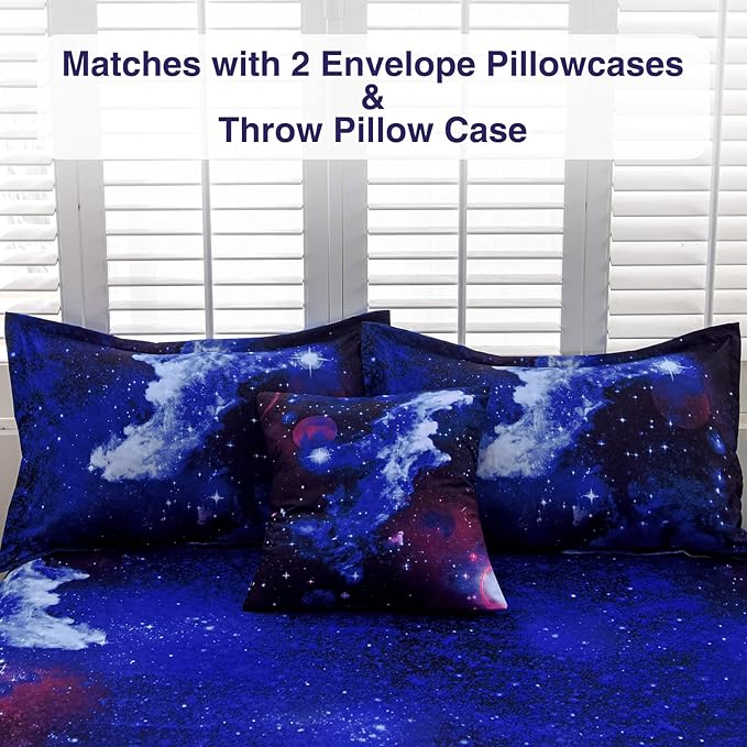 A Nice Night Galaxy 6Pcs Bedding Sets Outer Space Comforter Bed in a Bag 3D Printed Quilt,for Children Boy Girl Teen Kids,Full 6Pcs