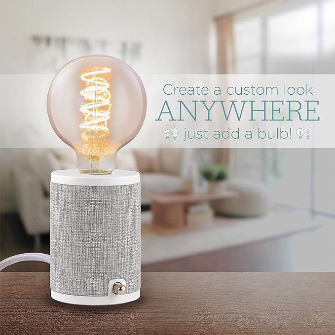 Enbrighten Anywhere Lamp, Lamp for Bedroom, Table, Bedside, Night Stands, Wall Mount, Designer Fabric Base with 6 Ft Braided Cord, Bulb Not Included, Gray, 46177