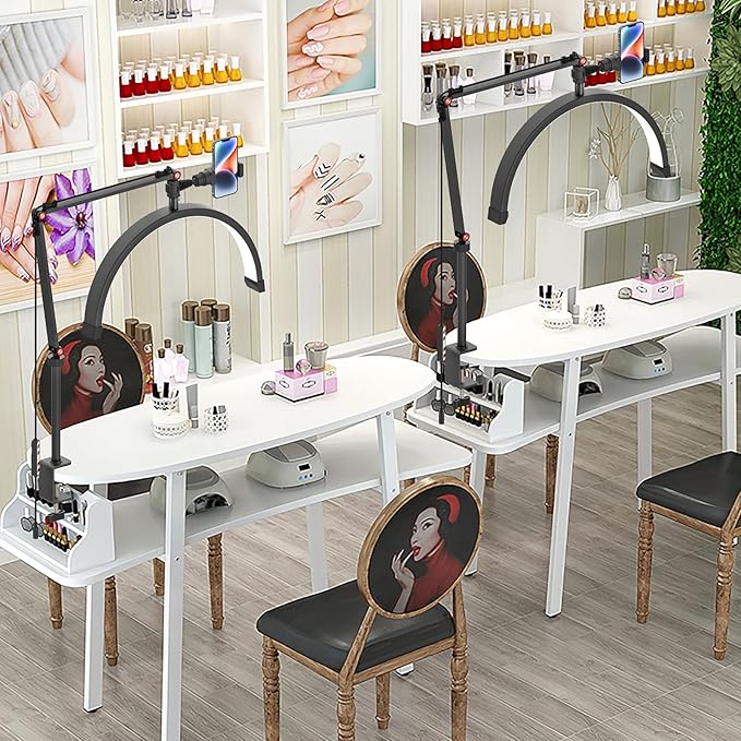 Yofuly Lash Light for Eyelash Extensions, Portable Half Moon Desk Lamp, Esthetician Light for Tattoo Artists, Nail Tech, Eyelash Lamp with Phone Holder | 3000-6000K | 10 Brightness Adjustable