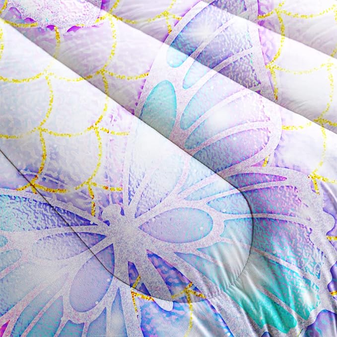 CVHOUSE Butterfly Comforter Set Twin Size,Rainbow Mermaid Butterfliy Bedding Set for Kids Girls,Rainbow Mermaid Butterflies Quilt Set Butterfly Duvet Set Girl's Bedroom Decor 3 Pieces