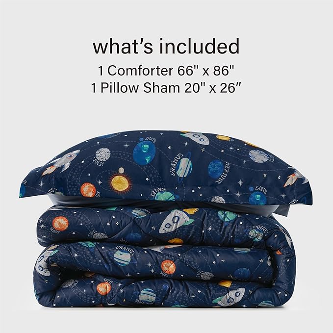 Twin Space Bedding Sets for Boys, 2 Pieces Kids Twin Comforter Sets, Super Soft Lightweight for All Seasons, Includes 1 Comforter (66"x86") and 1 Pillowcase (20"x26"+2")