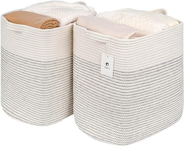 Hampers for Bins Large Blanket Basket,Storage Basket Rectangle Woven Baskets for Storage, Nursery Cotton Rope Basket Living Room, Toy Basket For Organizing, With Handle Dirty Clothes Basket