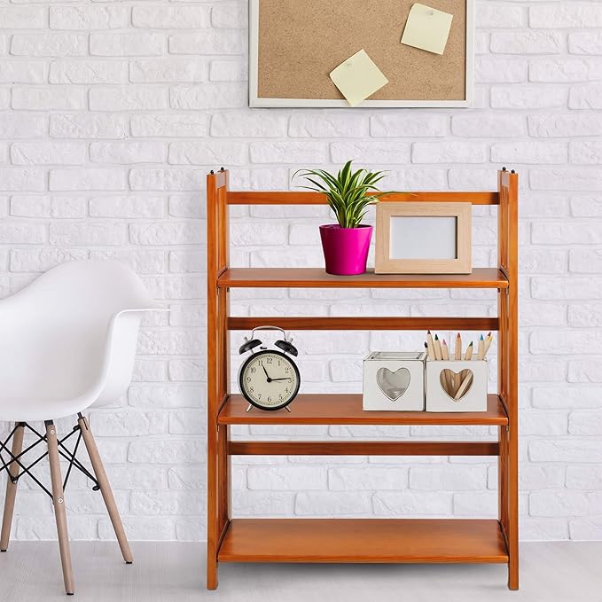 Casual Home 3-Shelf Folding Stackable Bookcase (27.5" Wide)-Honey Oak
