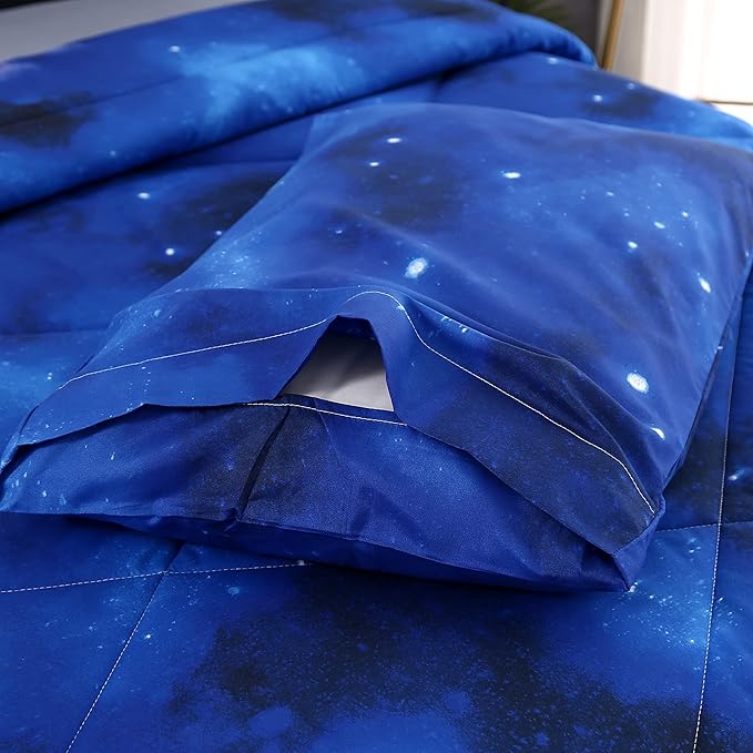 3PCS Blue Galaxy Twin Comforter Set, Bed in a Bag Space Twin Quilt Bedding Set, Hotel Luxury, Summer Cute Comforter Twin for Boys Girls Toddler Kids and Teens, Twin