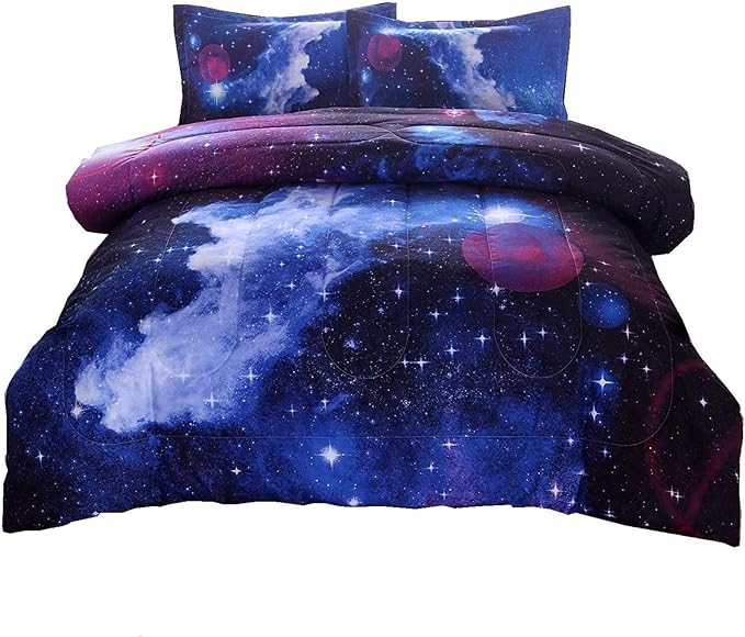 A Nice Night Galaxy Bedding Sets Outer Space Comforter 3D Printed Space Quilt Set Queen Size,for Children Boy Girl Teen Kids - includes 1 Comforter, 2 Pillow Cases