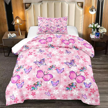 Kids Butterfly Comforter Set - Butterfly Twin Bedding Set Pink Butterflies Prints Bedding Set for Girls Room Cute Princess Bedding Sets for All Season Butterfly Bed Set, 1 Comforter + 1 Pillowcase