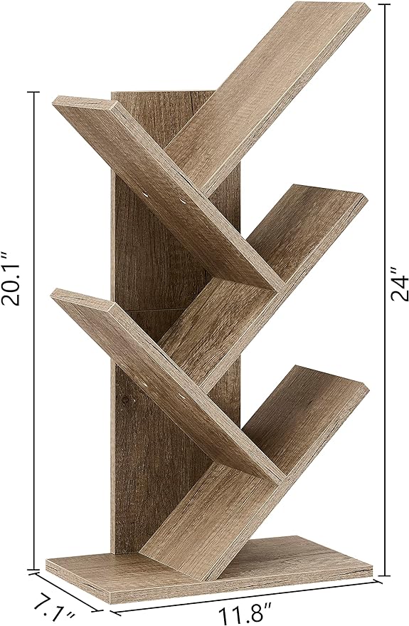 Hoctieon 4 Tier Tree Bookshelf, 4 Shelf Bookcase, Modern Book Storage, Free Standing Tree Bookcase, Utility Organizer Shelves for Home Office, Living Room, Bedroom, Greige