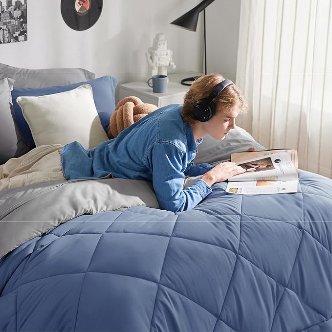 Bedsure Infinity Blue Twin XL Comforter Set - 5 Pieces Reversible Twin XL Bed in a Bag, Twin XL Bed Set Infinity Blue and Grey with Comforters, Sheets, Pillowcase & Sham