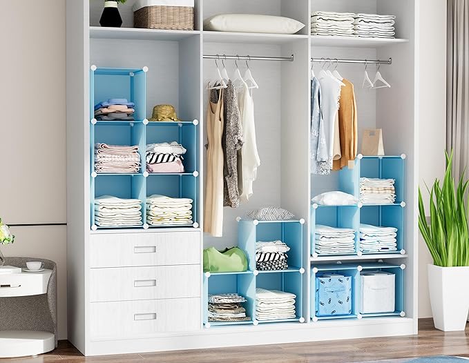 HOMIDEC 20-Cube Storage Organizer, Closet Organizer Storage Shelf Bookcase Bookshelf with Metal Hammer, Storage Cubes Organizer Cabinet for Kids, Closet, Bedroom, Bathroom