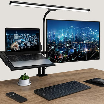 LED Desk Lamp Eye-Caring Architect Task Lamp, 18W LED 3 Modes 6 Brightness, Modern Desk Light for Home Office/Workbench/Monitor, Remote Control and Touch (Black)
