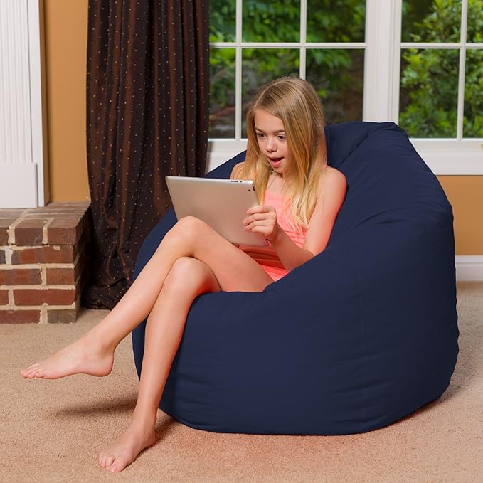 Posh Creations Bean Bag Chair for Kids, Teens, and Adults Includes Removable and Machine Washable Cover, Solid Navy Blue, 48in - X-Large