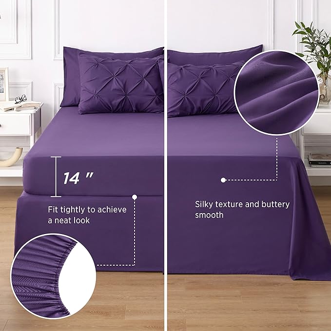 Bedsure California King Comforter Set - Cal King Bed Set 7 Pieces, Pinch Pleat Purple Cali King Bedding Set with Comforter, Sheets, Pillowcases & Shams